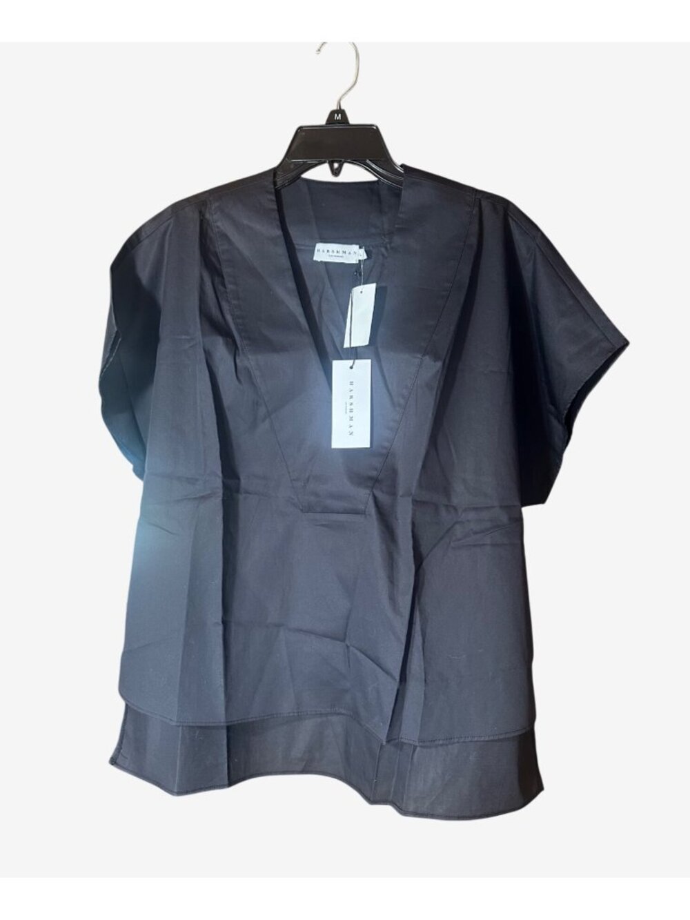 Harshman Black Womens V-Neck Short Sleeve Blouse Size L